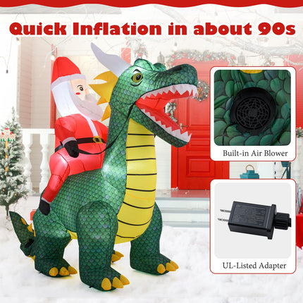 Dreamade 6.7 FT Inflatable Christmas Santa Claus Riding Dinosaur Decoration with Lights Stakes