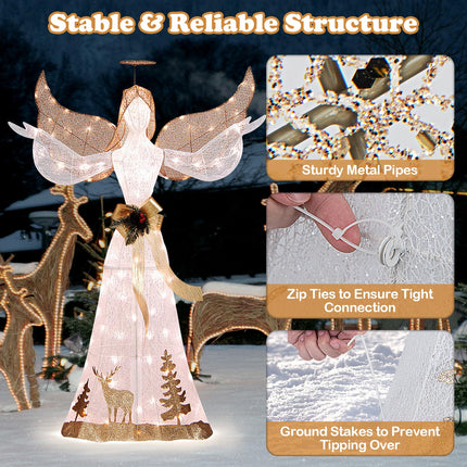 Dreamade Pre-lit 3D Glittered Angel with 100 Warm White Lights Halo Bow Ground Stakes