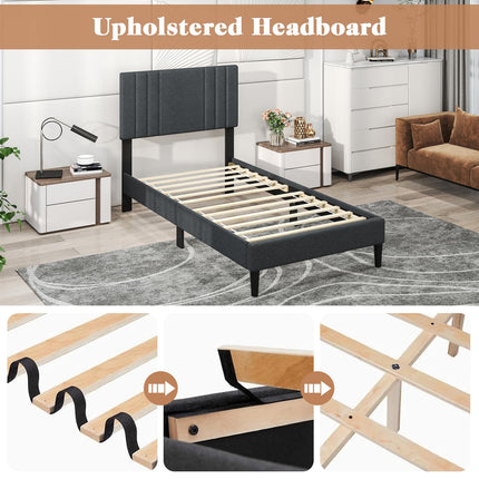 Dreamade Queen/Full/Twin Size Modern Upholstered Platform Bed Frame with Vertical Channel Tufted Headboard