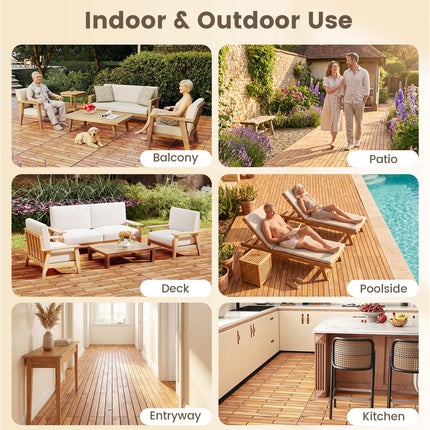 Dreamade 24" x 12" Acacia Wood Deck Tiles with Drainage Base