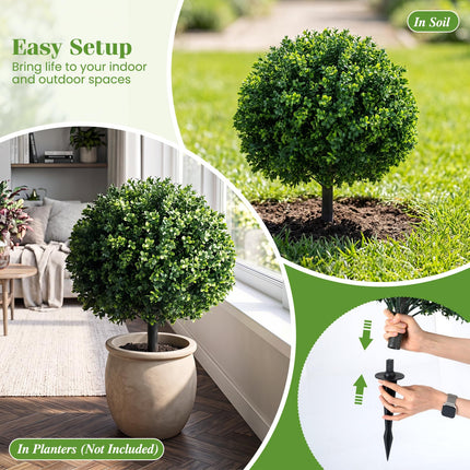 Dreamade 27" Artificial Boxwood Topiary Trees Set of 2 with Ground Spikes