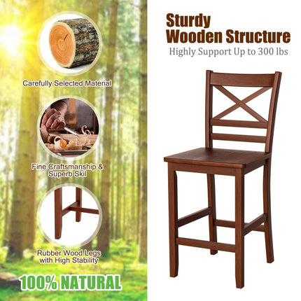 Dreamade 25'' Antique Kitchen Counter Height Chairs with Wooden X-Shaped Backrest & Rubber Wood Legs