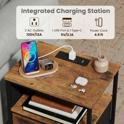 Dreamade 24.5" Nightstand with Charging Station & 1 Fabric Drawer (1/2)
