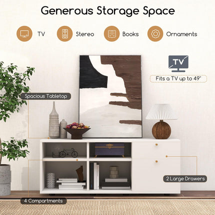 Dreamade TV-Stand for Bedroom Entertainment Center - Modern TV Console Cabinet with 2 Drawers, 4 Compartments