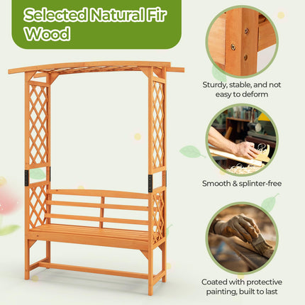 Dreamade Garden Arch Trellis with Bench - 63''W x 79''H Wooden Arbor with 2-Person Outdoor Bench