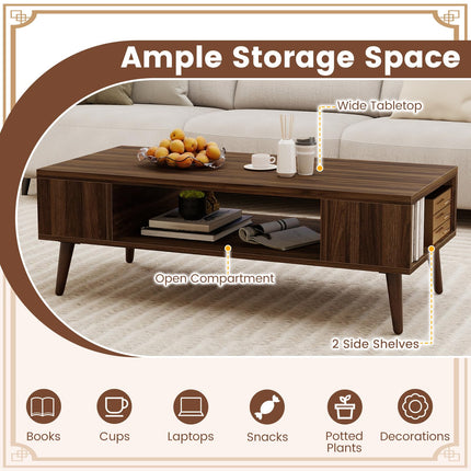 Dreamade 42 Inch Mid Century Modern Coffee Table Rectangular with Open Compartment