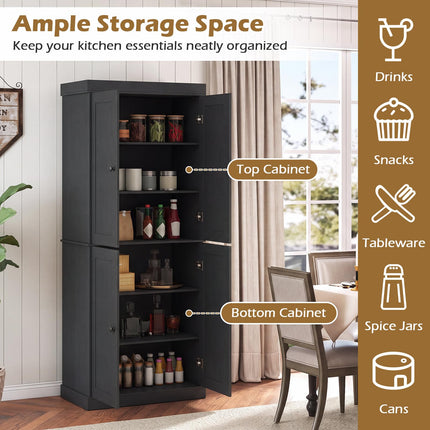 Dreamade 72.5'' Kitchen Pantry Cabinet w/4 Doors & 2 Adjustable Shelves