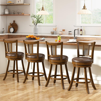 Dreamade 25" Bar Stools Set Swivel Counter Height Bar Chairs with PE Rattan Back