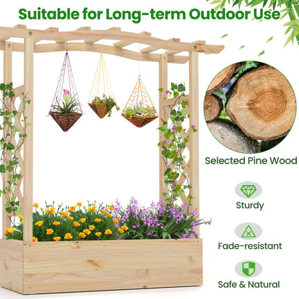 Dreamade Raised Garden Bed with Sided Trellis & Hanging Roof, Wood Planter Box, 44”x14”x45” (L x W x H)