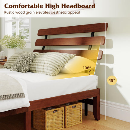 Dreamade Queen/Full/Twin Size Platform Bed with Retro Headboard Mid Century Modern Bed Frame with Wood Slat Support