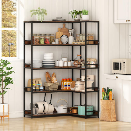 Dreamade 5 Tier Corner Bookshelf with Metal Frame for Living Room