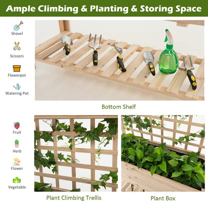 Dreamade Wood Planter with Trellis, Standing Raised Garden Bed