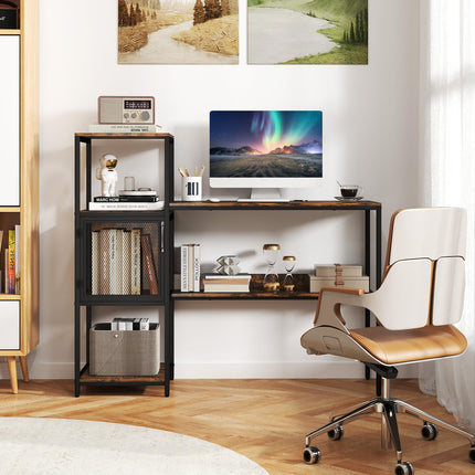Dreamade Modern Computer Workstation Home Office Desk with Storage Cabinet and Shelves