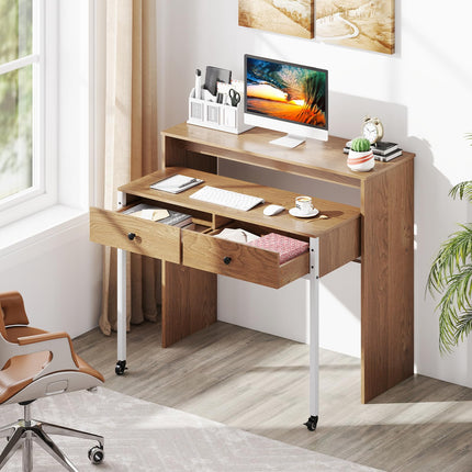Dreamade Small Computer Desk with Hutch & Drawers