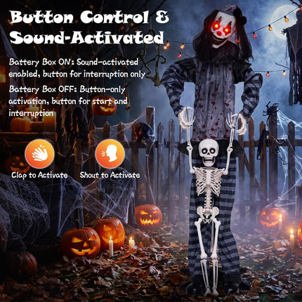 DREAMADE 5.8 FT Halloween Standing Clown with Skeleton Prop Decoration