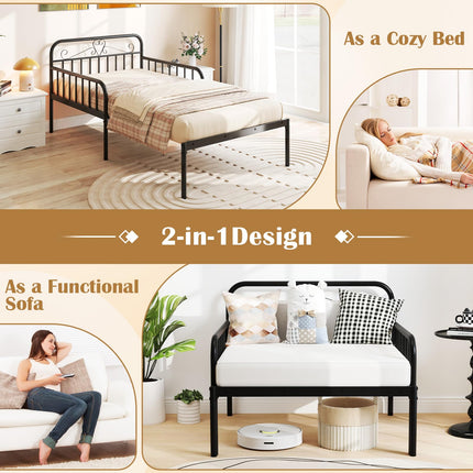 Dreamade Metal Twin Bed Frame, Convertible Sofa Bed with Headboard & Armrests, Pull-Out Sleeper Chair Bed