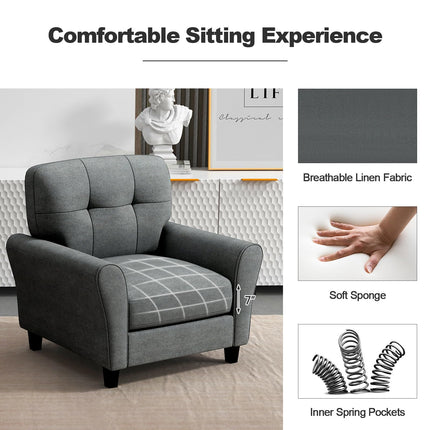 Dreamade Modern Mid-Century Accent Chair - Linen Living Room Chair with Tufted Back, Grey