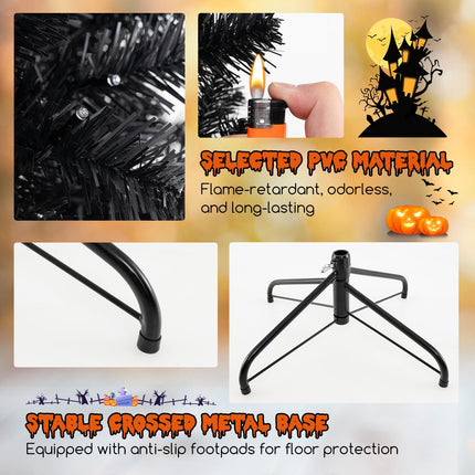 Dreamade 6/7/8 FT Pre-Lit Black Halloween Tree, Artificial Hinged Christmas Tree with 280/380/500 Orange & Purple LED Lights
