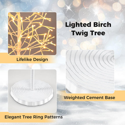 Dreamade LED Birch Tree, 5/6/7 FT Pre-lit Twig Tree with Warm White Light LED Lights, Weighted Base