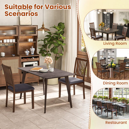 Dreamade Wooden Dining Chairs Set, Upholstered Kitchen Chairs w/Slat Back, Wear-Resistant PVC Leather