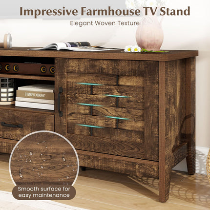 Dreamade Farmhouse TV Stand for 65 Inch TVs 59" Wood Entertainment Center with 2 Woven Accent Doors