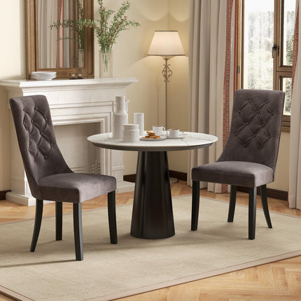 Dreamade Tufted Dining Chairs, Upholstered Kitchen Chairs w/High Backrest, Rubber Wood Legs
