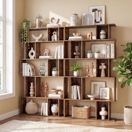 Dreamade Geometric Bookshelf 5-Tier Bookcase with Open Shelves and Closed-back Cubes
