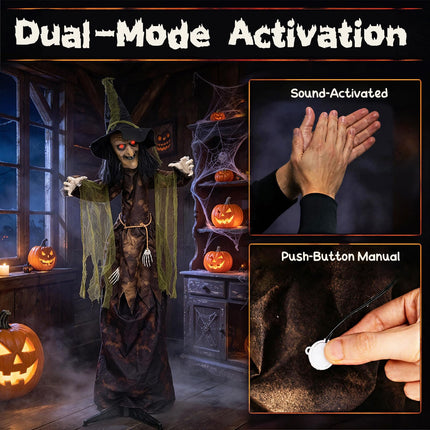 DREAMADE Animatronic Halloween Witch w/Glowing Red Eyes & Spooky Sounds