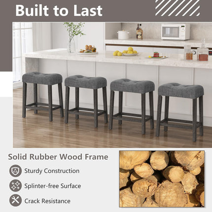 Dreamade 24" Bar Stools, Backless Counter Height Saddle Bar Stools w/Padded Seat, Solid Rubber Wood Legs