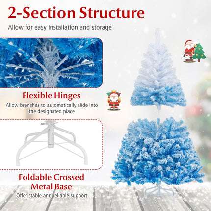Dreamade Snow Flocked Christmas Tree with Lush Branch Tips & Foldable Metal Stan ( Blue Gradient & White )