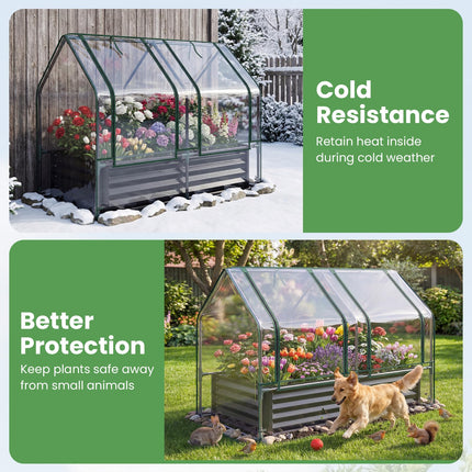 Dreamade 4x2x3 FT Galvanized Raised Garden Bed with Greenhouse Cover