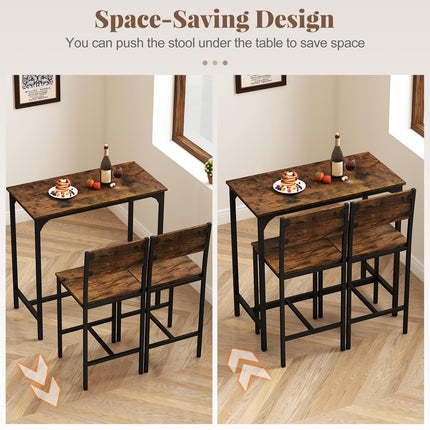 Dreamade Bar Table and Chair Set with 2 Counter Height Bar Stools