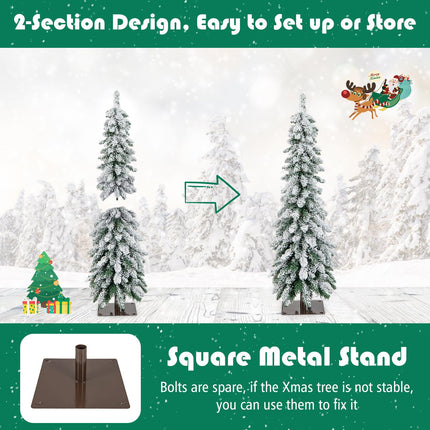 Dreamade Pre-Lit Flocked Pencil Christmas Tree Artificial Slim Xmas Tree