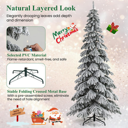 Dreamade 9 FT Pre-Lit Snow Flocked Drooping Christmas Tree with Quick Power Connectors