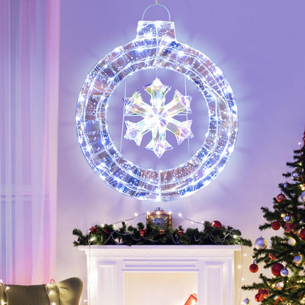 Dreamade 33” Lighted Ornament with Snowflake, Pre-Lit Christmas Wreath with 128 Cold White LED Lights
