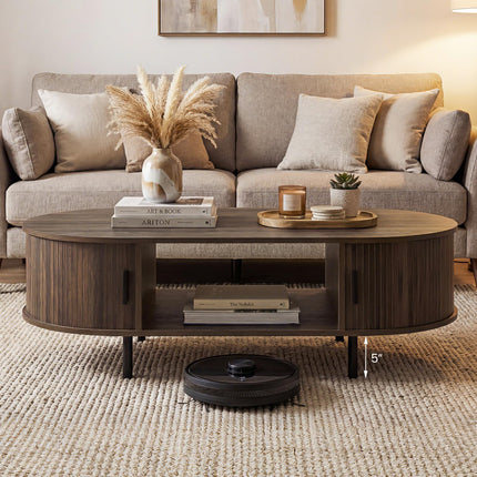 Dreamade 47.5" Mid Century Modern Center Table with Sliding Tambour Doors