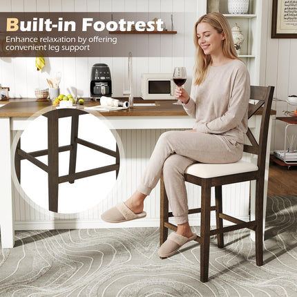 Dreamade 24" Farmhouse Bar Stools | Cross Back Counter Height Chairs with Padded Linen Upholstered Seat (2/4)