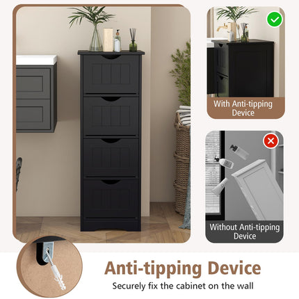 Dreamade 32.5” Bathroom Storage Cabinet 4-Drawer Wooden Side Storage Organizer with Anti-Tipping Device