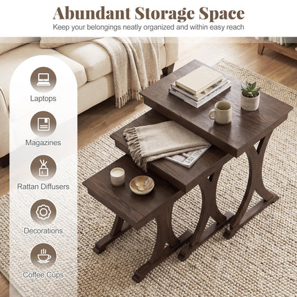 Dreamade Nesting Coffee Table Set-of-3 - Stackable Rectangular Sofa End Side Table