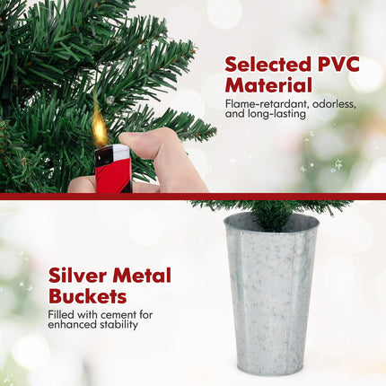 Dreamade 3' 4' 5' Pre-Lit Artificial Christmas Tree Set of 3, Slim Pencil Potted Xmas Tree with 423 Branch Tips, 230 Warm White LED Lights