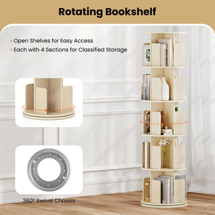 Dreamade 5-Tier Rotating Bookshelf 360° Display Rack w/Dividers & Anti-Falling Baffles
