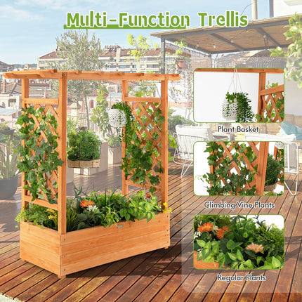 Dreamade Raised Garden Bed with Trellis, Wood Planter Box with Roof & Side Trellis, Drain Holes