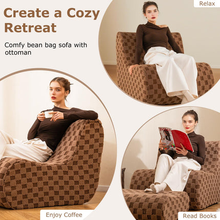 Dreamade Bean Bag Chair with Ottoman Comfy Lazy Sofa Chair with One-Piece Foam Filling