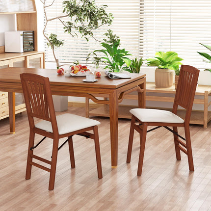 Dreamade Folding Dining Chairs Set of 2/4, Modern Kitchen Chairs w/Padded Seat & Slatted Backrest, Rubber Wood Frame