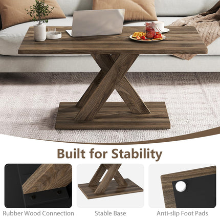 Dreamade 37.5 Inch Wood Living Room Table with Stable Base & Rubber Wood Connection