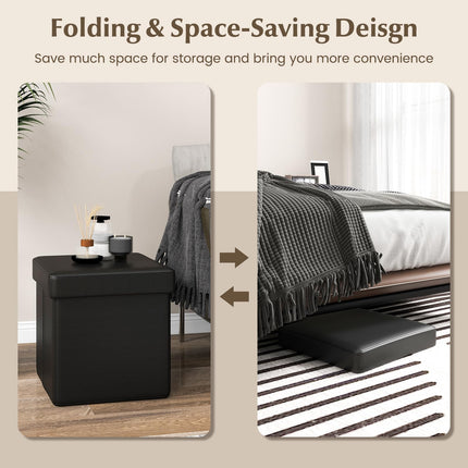 Dreamade Cube Storage Ottoman - 15 Inches Folding Ottoman Storage Chest, PVC Leather, Upholstered Footrest