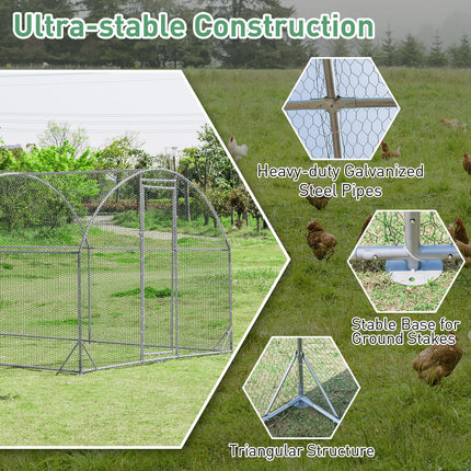 Dreamade Metal Chicken Coop, Galvanized Walk-in Chicken Run with Waterproof PE Cover, Dome