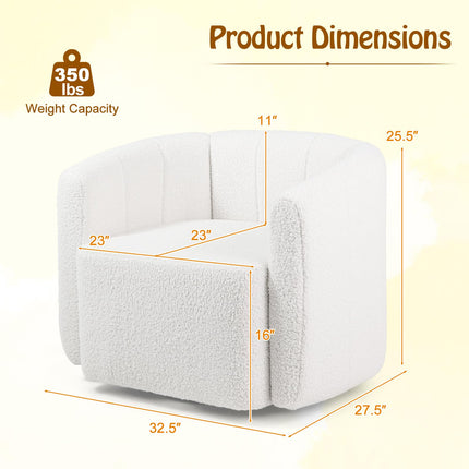 Dreamade 360° Swivel Accent Chair - Sherpa Upholstered Boucle Barrel Club Chair with Padded Armrests