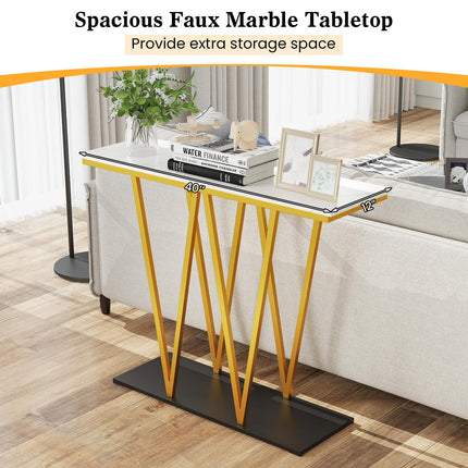 Dreamade Gold Entryway Table 40 Inch Modern Console Table with Faux Marble Table and Metal Frame