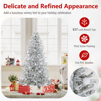 Dreamade Pre-Lit Snow Flocked Christmas Tree with Warm White LED Lights & Globe Lights
